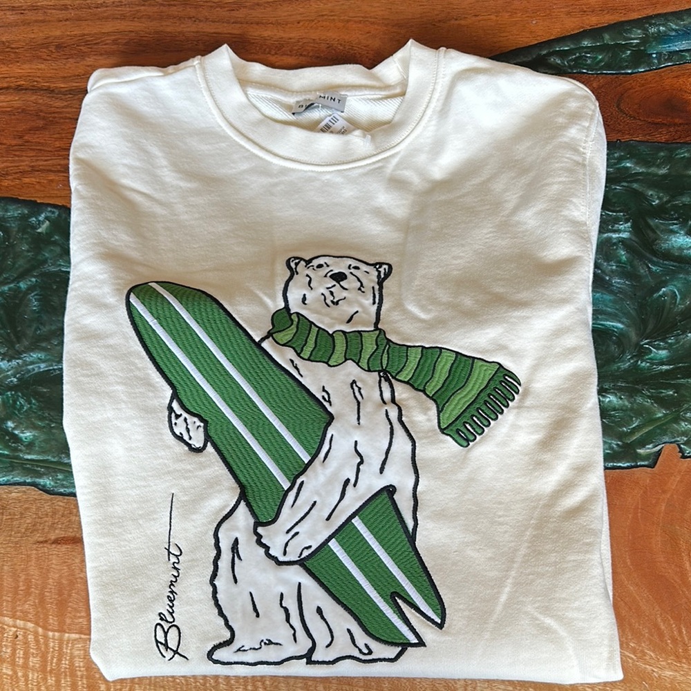 Green and White Bear Graphic Sweatshirt